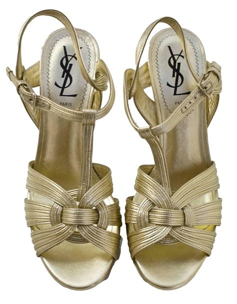 ysl tribute gold 75|Tribute sandals in metallic leather .